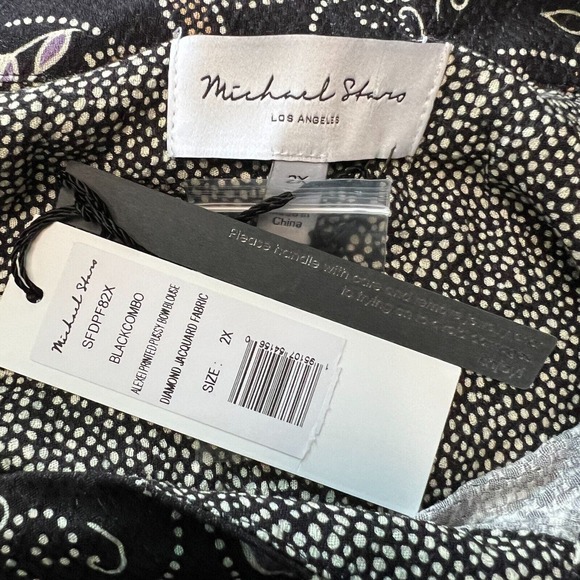 Michael Stars Women’s 2X Alexei Paisley BowTie Blouse Long Sleeve Rayon SFDPF82X - Picture 6 of 8